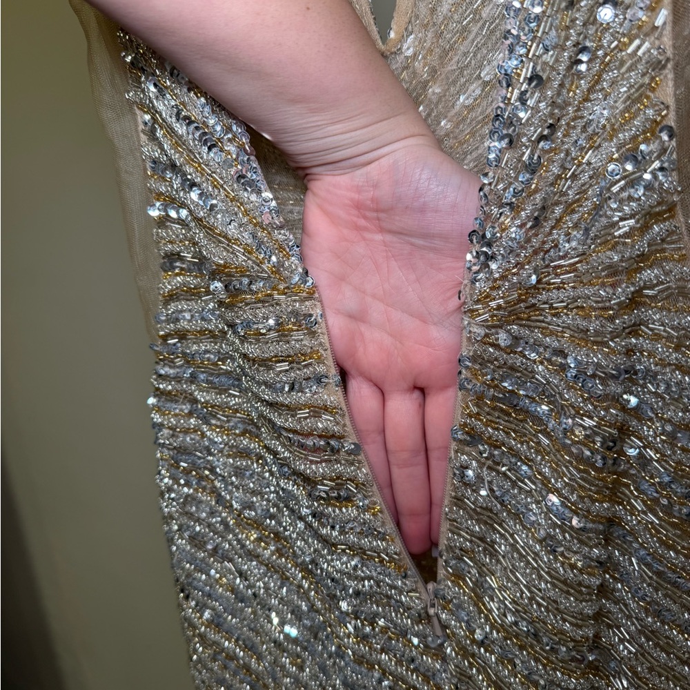 Jovani Gold Beaded Sequin Evening Gown - Picture 10 of 16